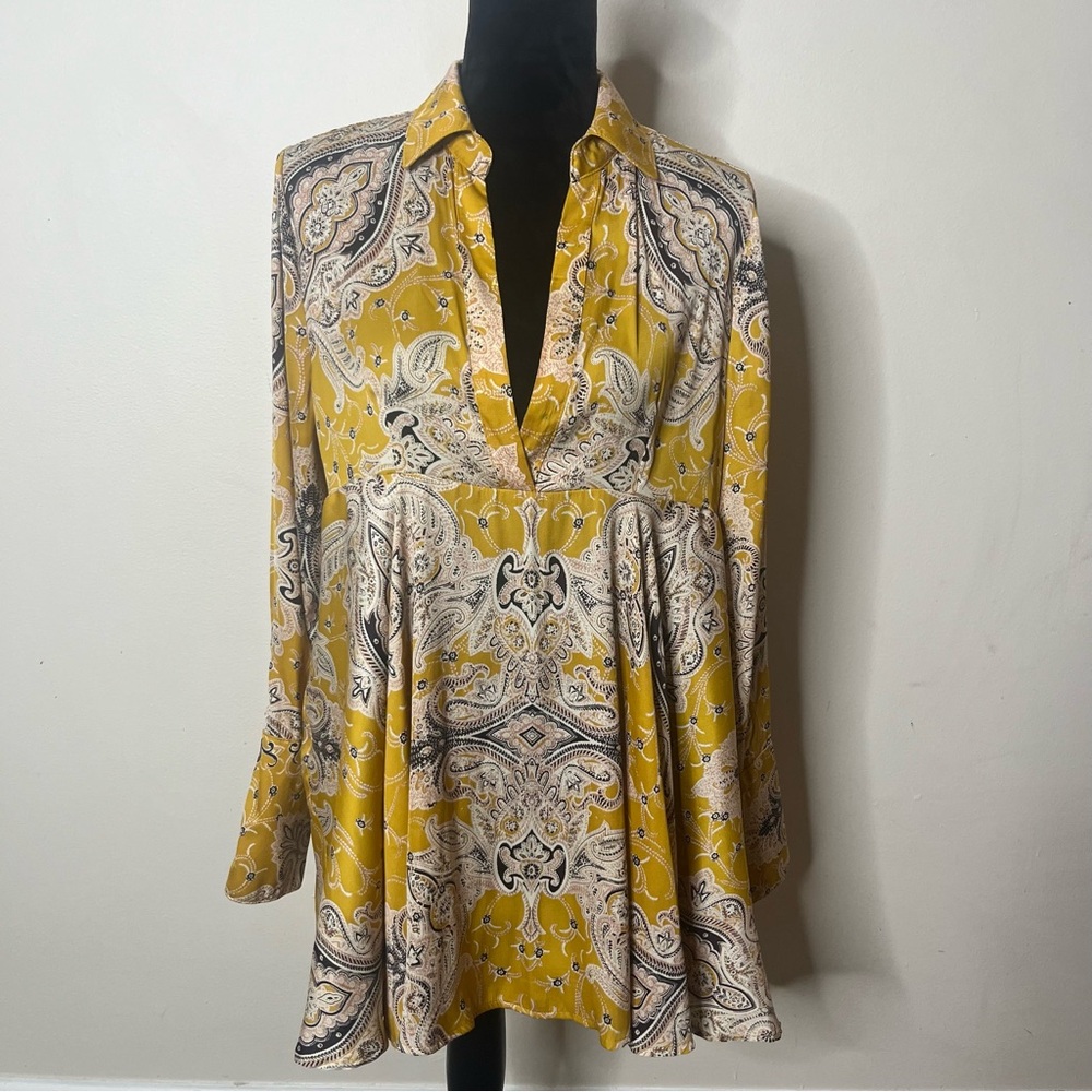 Free People Yellow and Cream Paisley Tunic